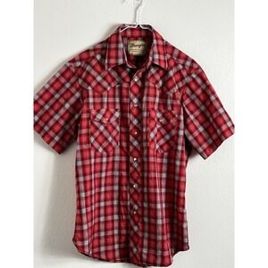 Wrangler Western Shirt Short Sleeve Pearl Snap Button Front Red Polo Size M